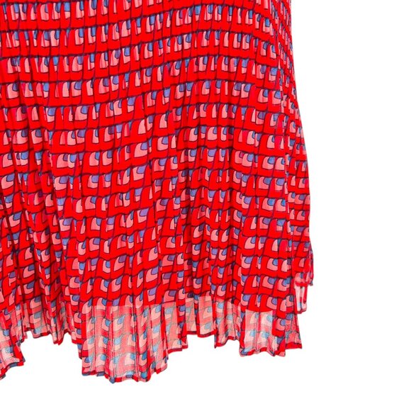 Halogen Pleated Sleeveless Printed Blouse Red Blue Size Medium - Picture 7 of 10